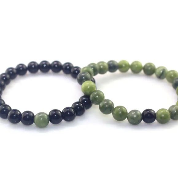 Set of picture jade and obsidian bracelets - Picture 2 of 8